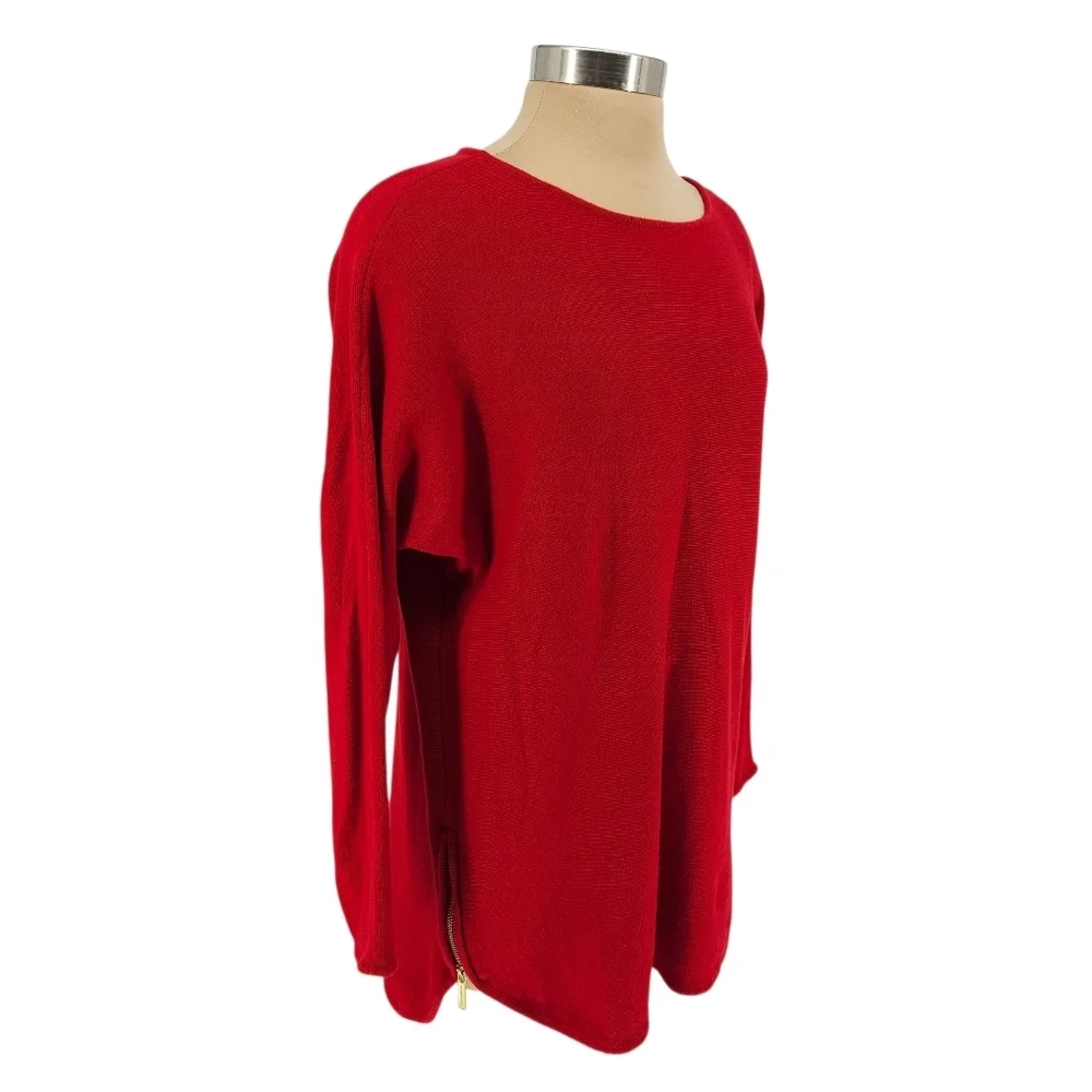 Michael Kors Sweater Holiday Red Long Sleeve Side Zip Pullover Knit XL